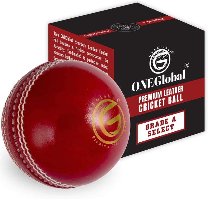 ONEGlobal Select Leather Cricket Ball | 100% Handcrafted, 156g - 5.5oz, 4-Piece Construction | Ideal for T20, Net Practice, Training etc. - Image 1
